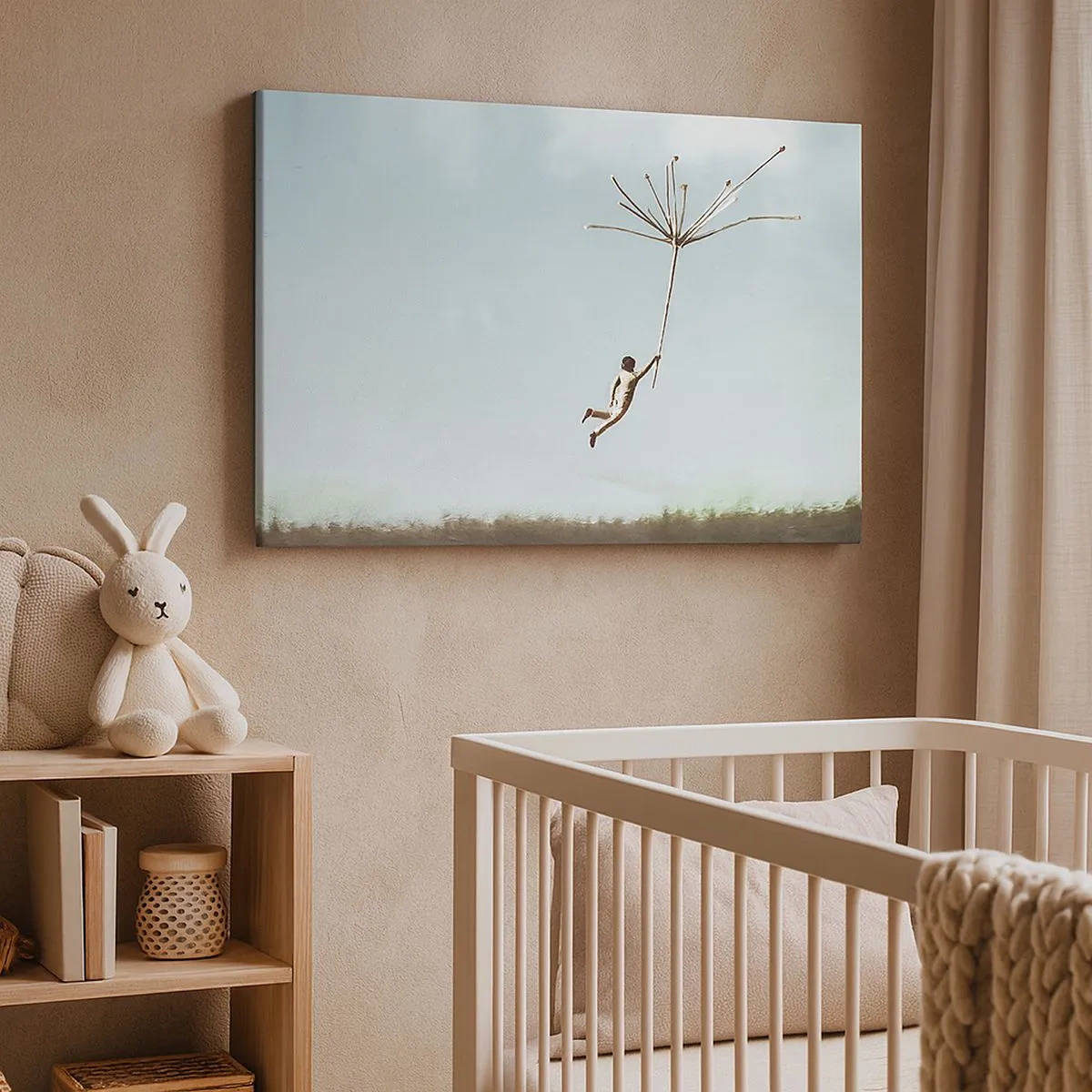 Canvas picture - A figure lifted by a large dandelion seed - 70x50cm - Kites, Dandelions, Wind - Modern wall decoration for the living room and bedroom ARTTOR