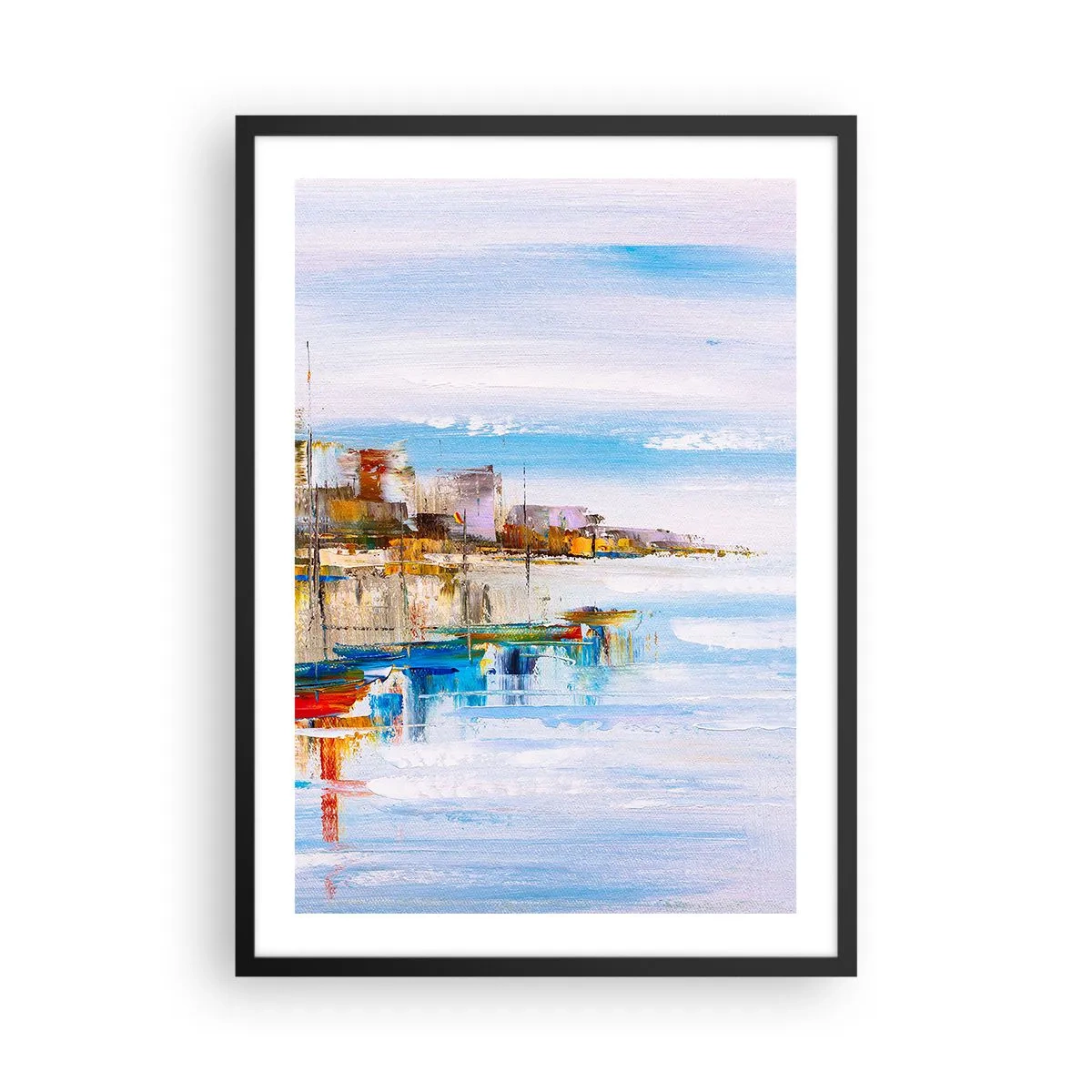 Poster in black frame - The colorful landscape of the seaside town - 50x70cm - Multicolour Town Marina - Modern wall decoration for the living room and bedroom ARTTOR