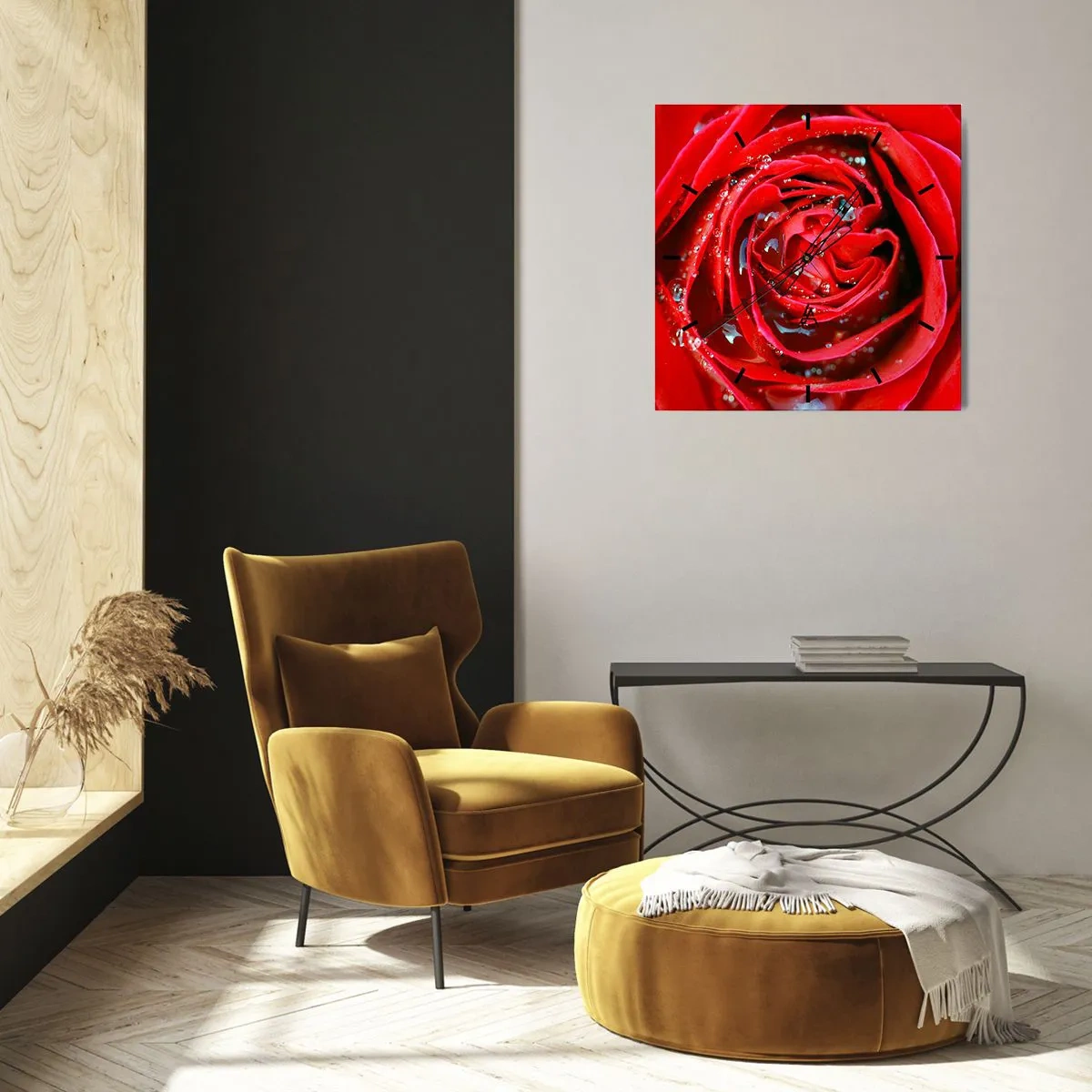 Wall clock - Clock on glass - In Dew Drops - 30x30 cm