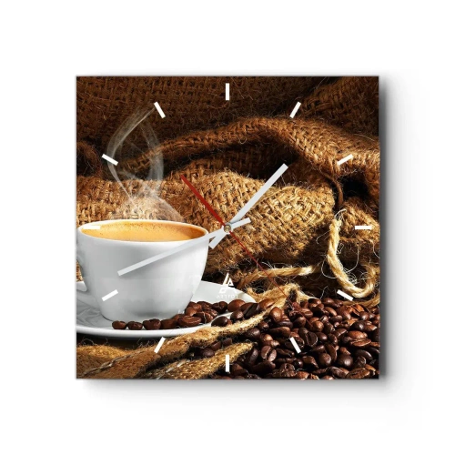 Wall clock - Clock on glass - Smell of a Mocha and Density of a Honey Drink - 40x40 cm