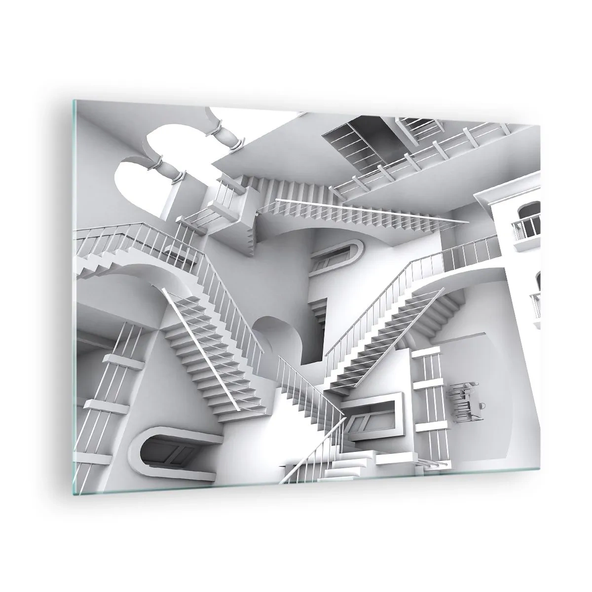 Glass picture - A labyrinth of stairs in a surreal space - 70x50cm - Paradoxes of Space - Modern wall decoration for the living room and bedroom ARTTOR