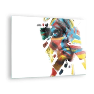 Glass picture - Portrait with abstract, colorful accents on the face - 70x50cm - Colourful Personality - Modern wall decoration for the living room and bedroom ARTTOR