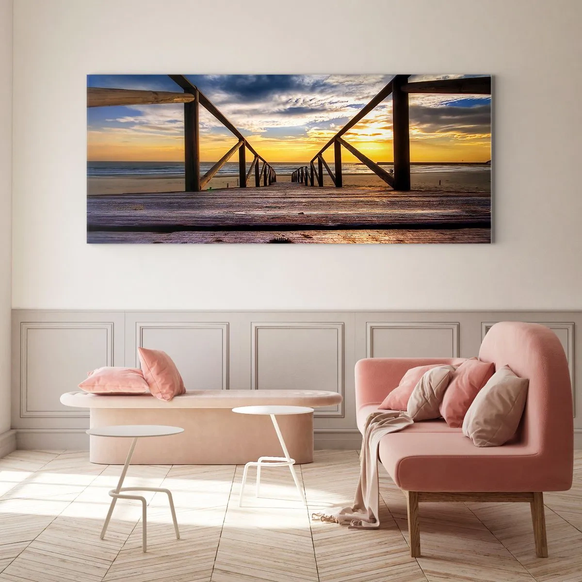 Glass picture - Straight to a Quiet Beach at Sunset - 90x30 cm