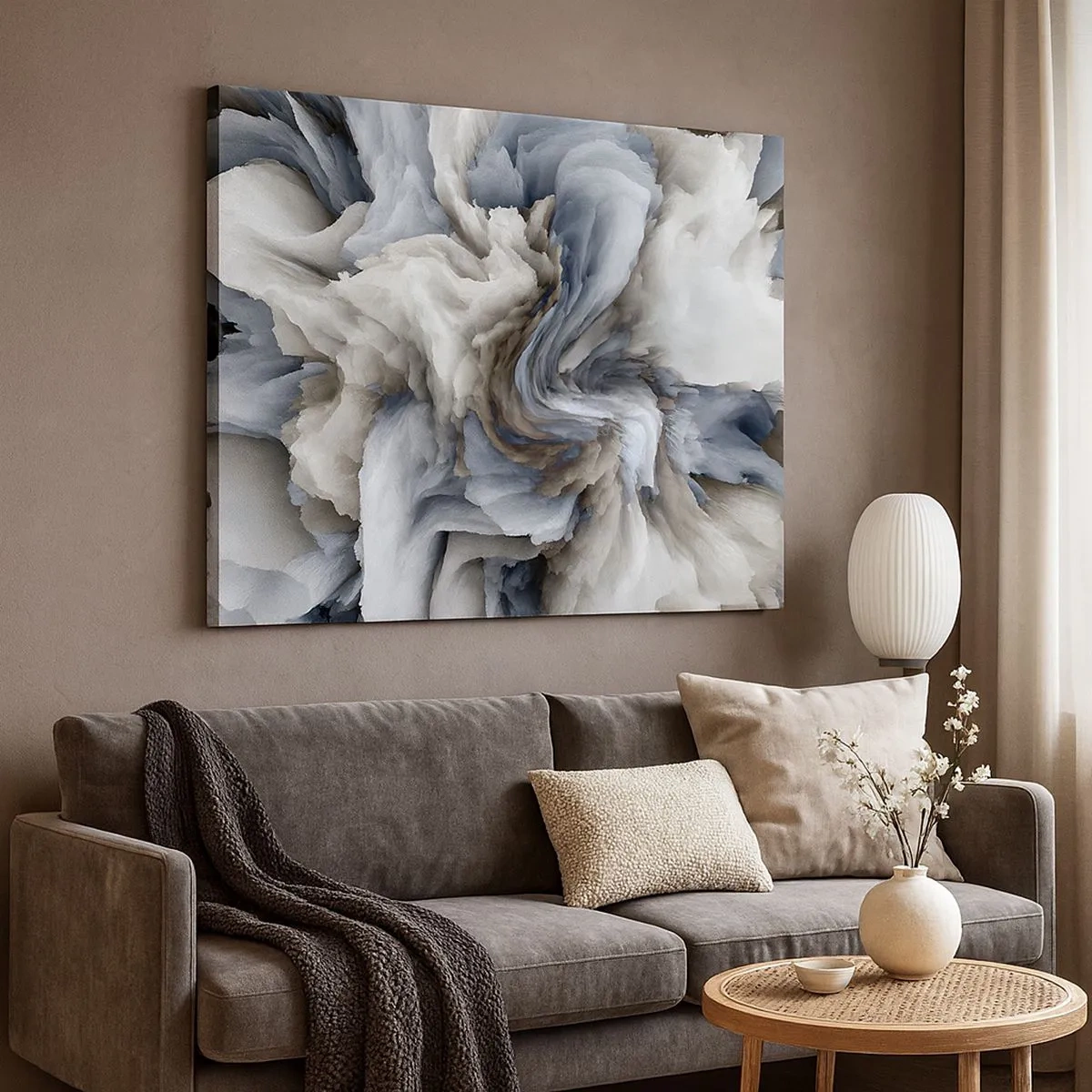Canvas picture - Abstract swirl in shades of gray and blue - 70x50cm - Stone and Flower - Modern wall decoration for the living room and bedroom ARTTOR