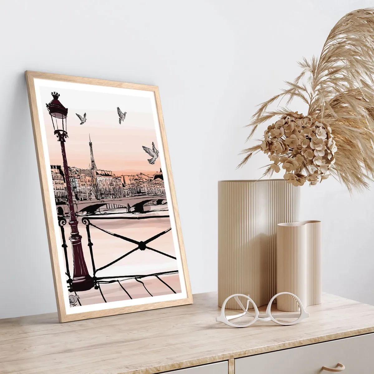 Poster in light oak frame - Over the Roofs of Paris - 30x40 cm