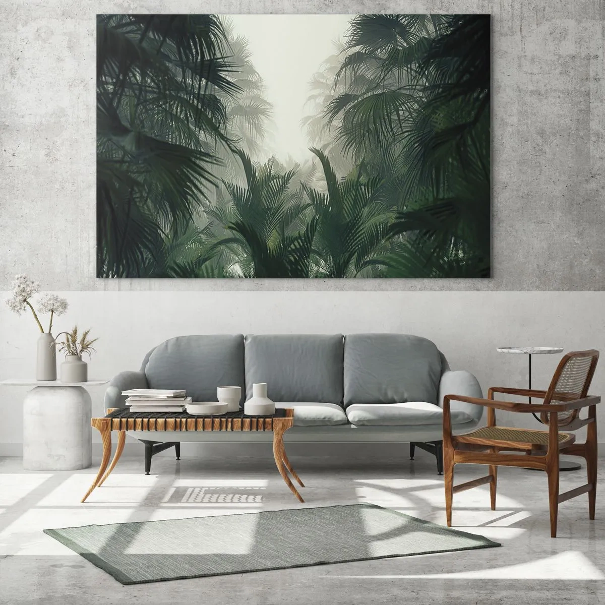 Glass picture - Tropical jungle shrouded in fog - 70x50cm - Tropical Secret - Modern wall decoration for the living room and bedroom ARTTOR