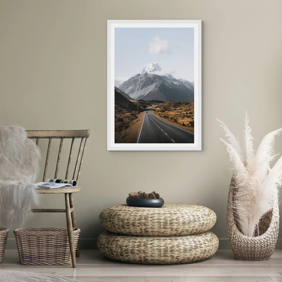 Poster in white frmae - Road to the Heart of the Mountains - 70x100 cm