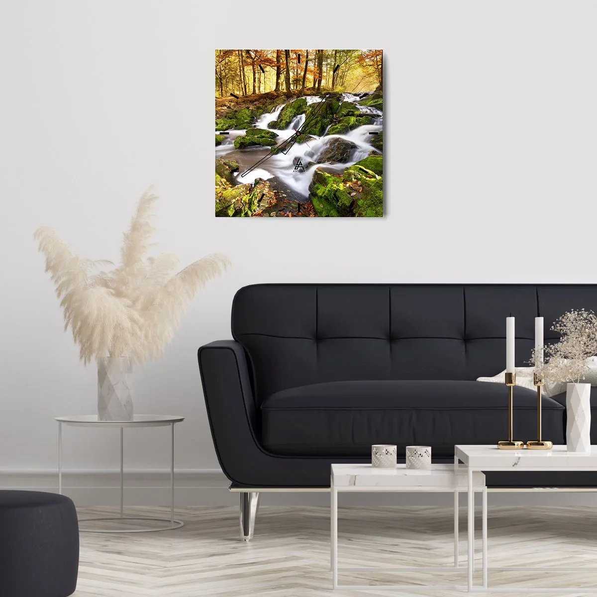 Wall clock - Clock on glass - Gingerly through an Autumnal Forest - 30x30 cm