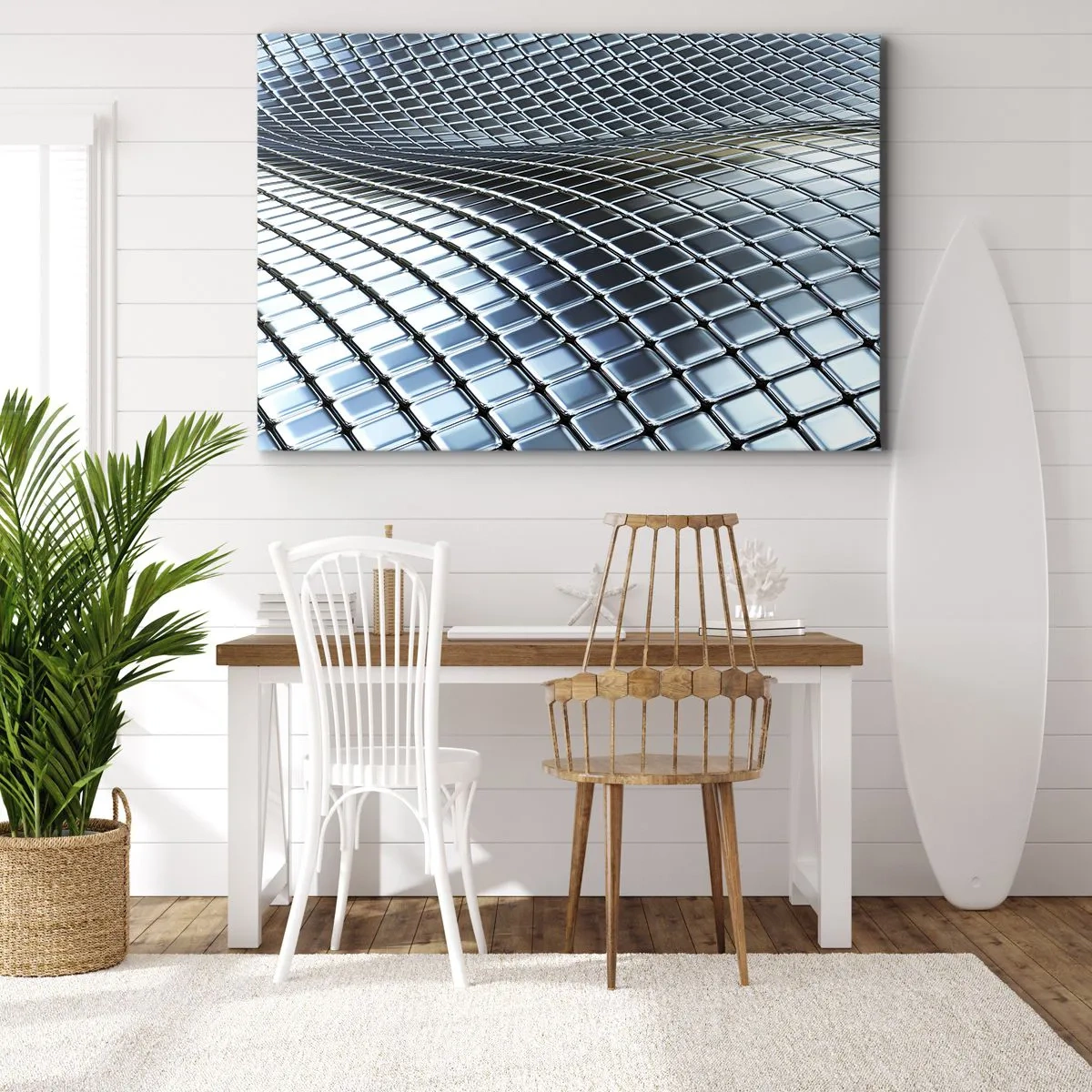 Canvas picture - Modern structure made of metallic squares - 70x50cm - Metallic Silver Wave - Modern wall decoration for the living room and bedroom ARTTOR