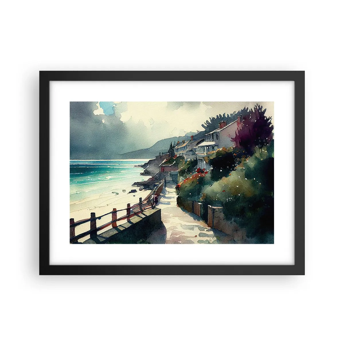 Poster in black frame - Mediterranean Town - 40x30 cm