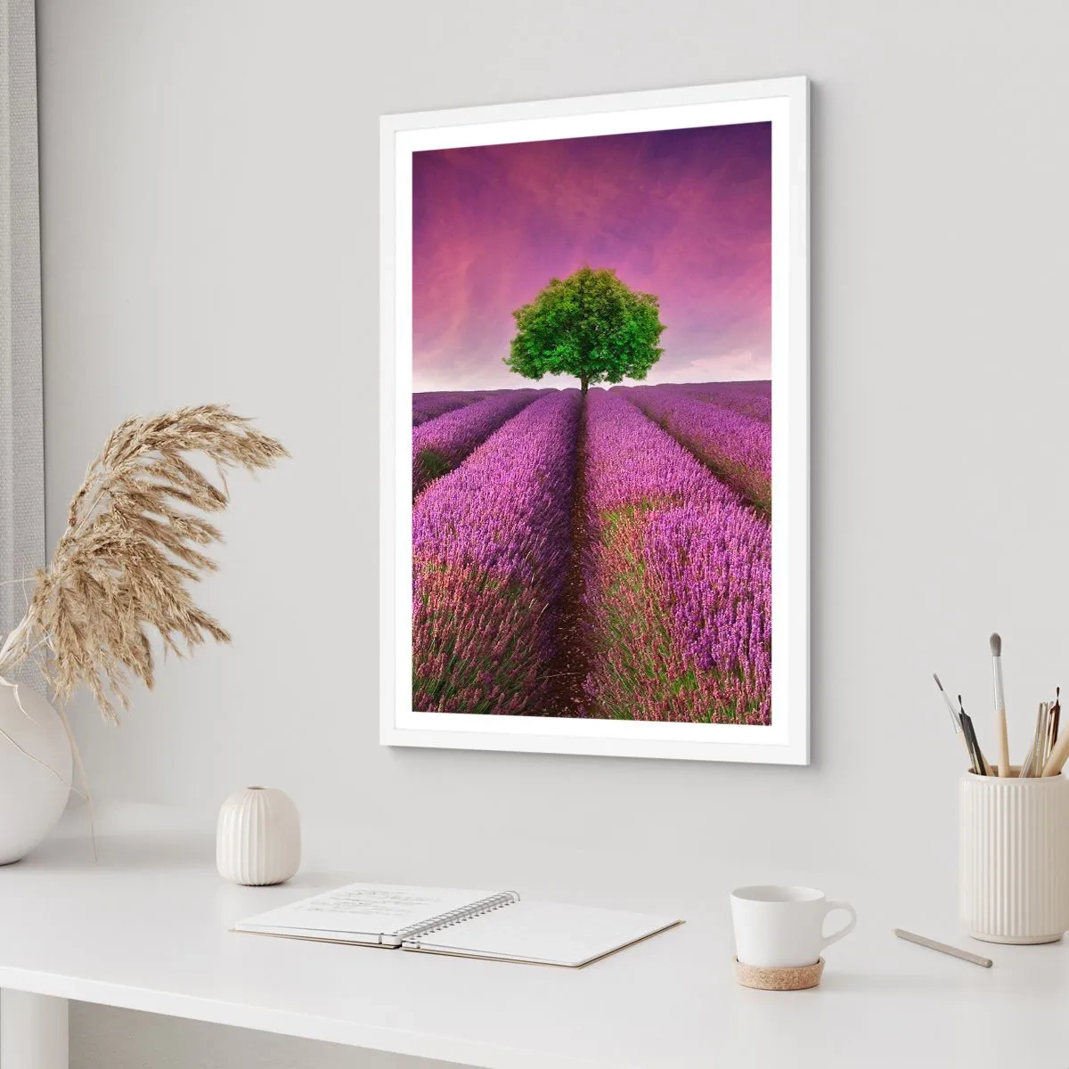 Poster in white frmae - In the Fields of Lavender - 70x100 cm