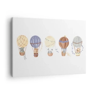 Canvas picture - Cute animals in balloons on a white background - 70x50cm - Friends in Travel - Modern wall decoration for the living room and bedroom ARTTOR