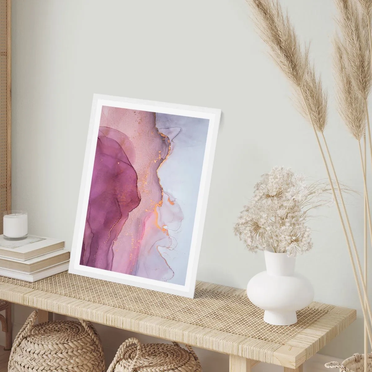 Poster in white frmae - Waves of Violet and Purple - 50x70 cm