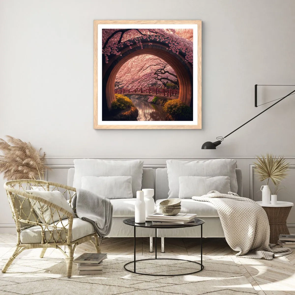 Poster in light oak frame - Japanese Spring - 60x60 cm