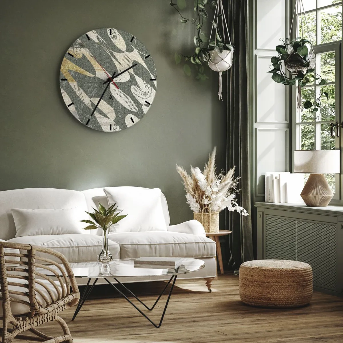 Wall clock - Clock on glass - Rhytmic Abstract - 30x30 cm