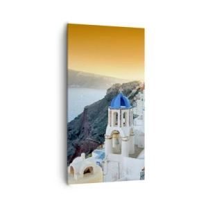 Canvas picture - Santorini - Snuggling up to the Rocks - 65x120 cm