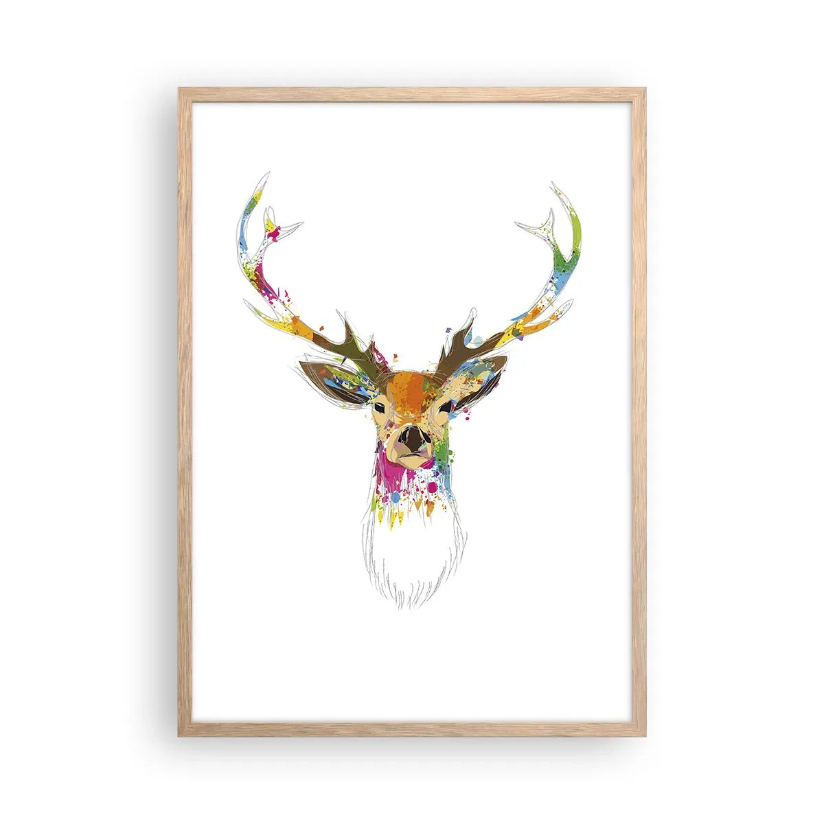 Poster in light oak frame - Deer Bathed in Colour - 50x70 cm