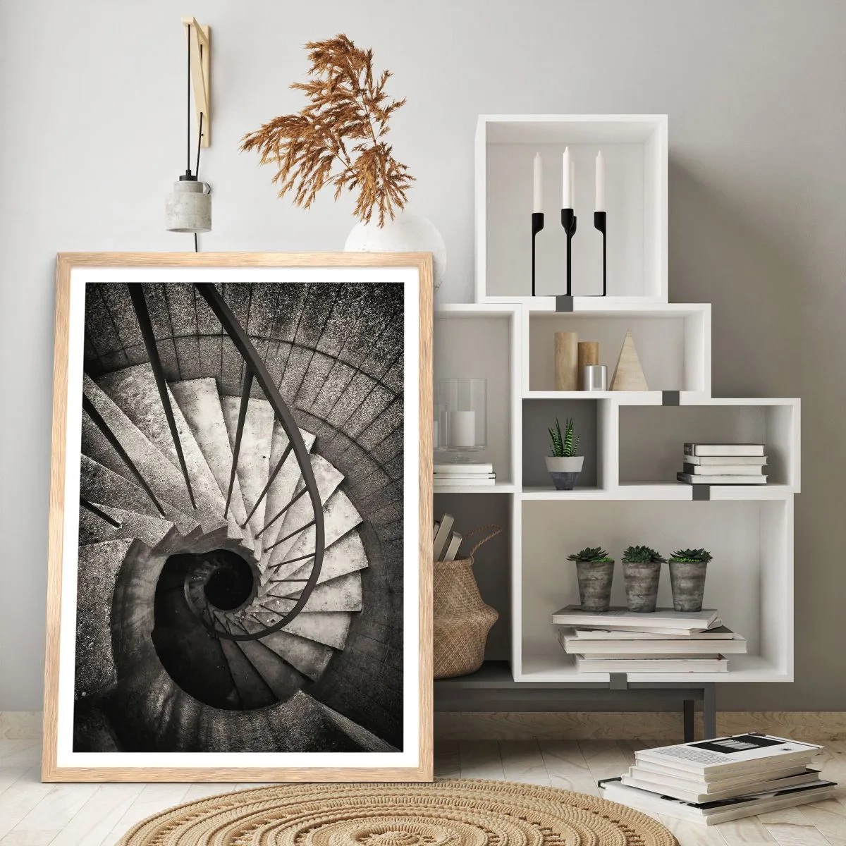 Poster in light oak frame - Up the Stairs and Down the Stairs - 40x50 cm