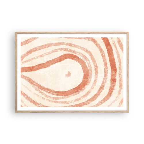 Poster in light oak frame - Coral Circles - Composition - 100x70 cm