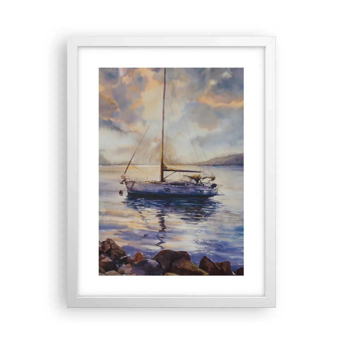 Poster in white frmae - Evening in Harbour - 30x40 cm