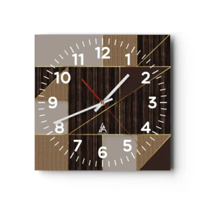 Wall clock - Clock on glass - Mosaic of Brown and Gold - 30x30 cm