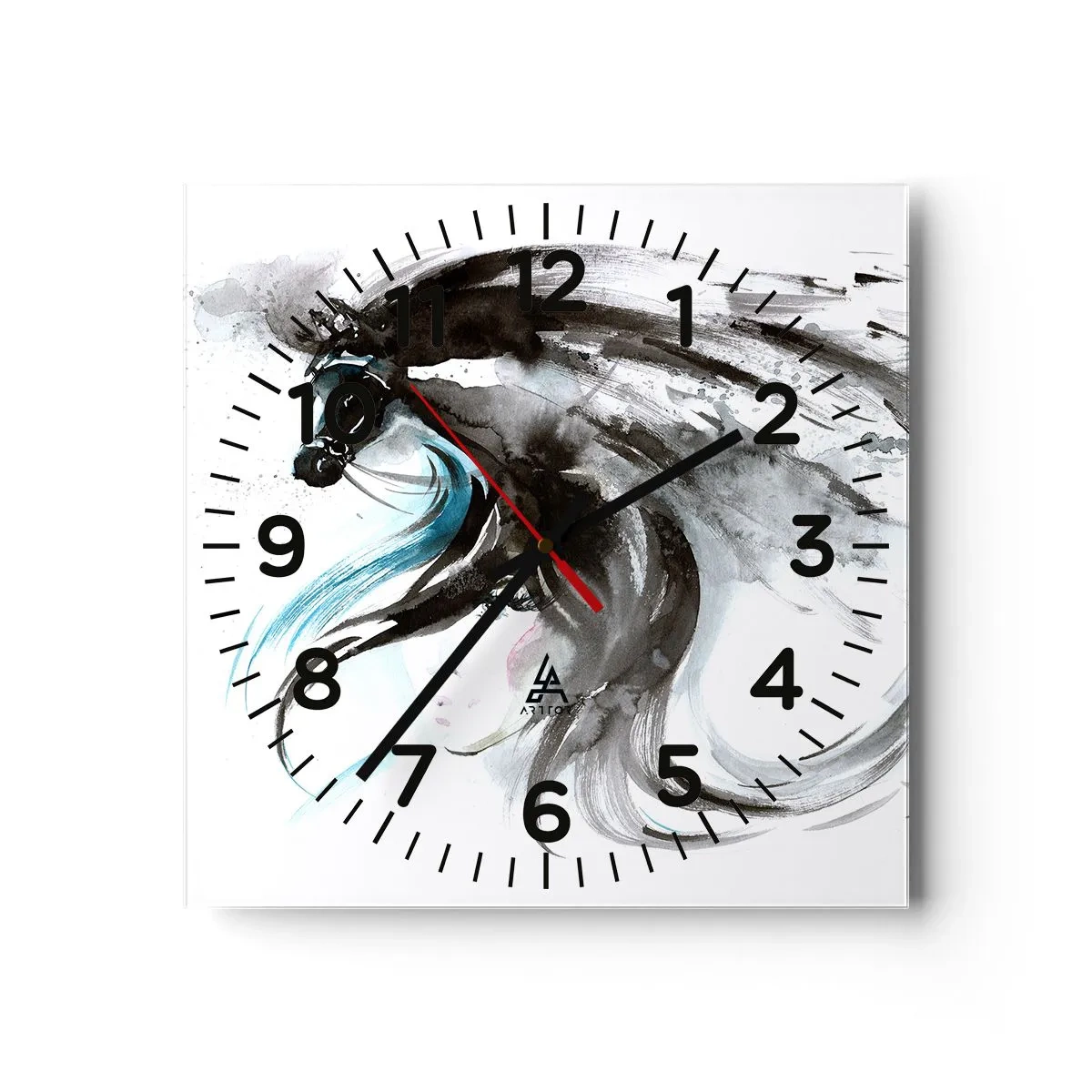 Wall clock - Clock on glass - Gallop of a Black Prince - 30x30 cm