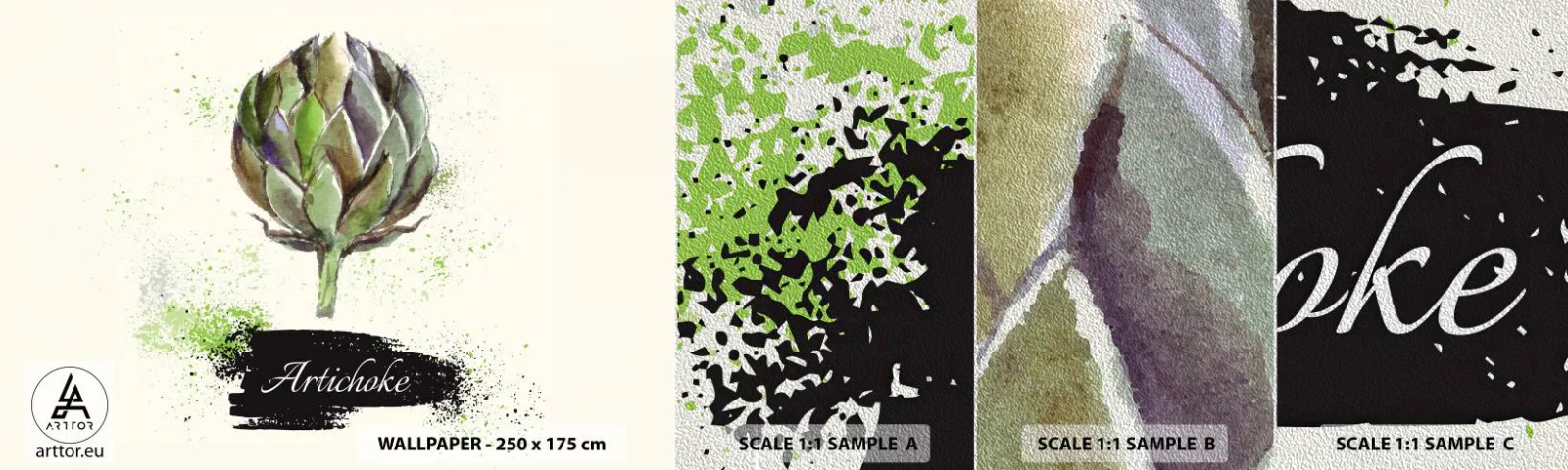 Photo Wallpaper Sample Premium Sand - Eviva Vegetables! - Artichoke, Kitchen, Watercolor - 100x30 cm