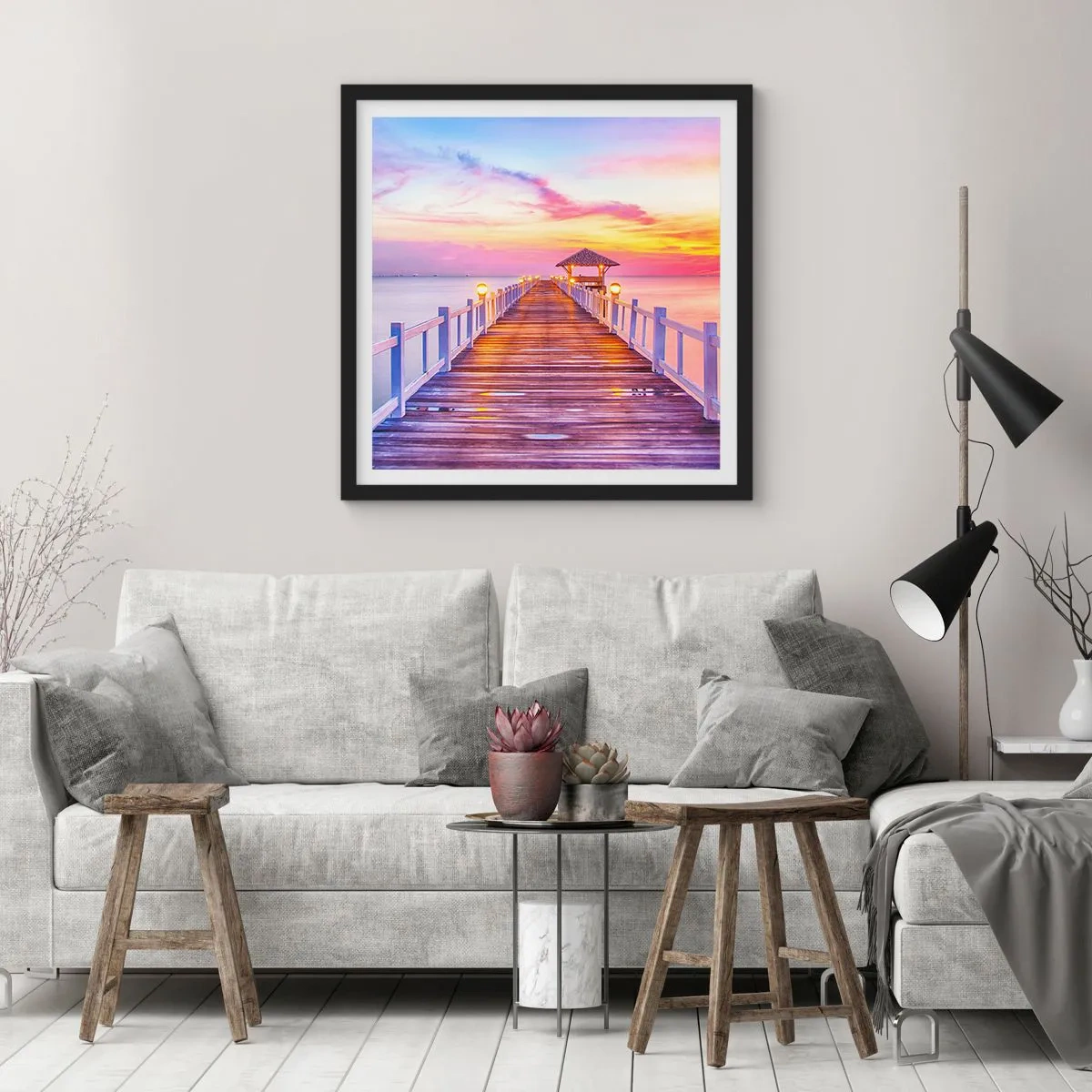 Poster in black frame - Lilac and Gold Silence of an Evening - 30x30 cm