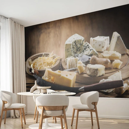 Photo Wallpaper Premium Sand - Say Cheese! - Gastronomy, Cheese board, Culinary - 400x280 cm