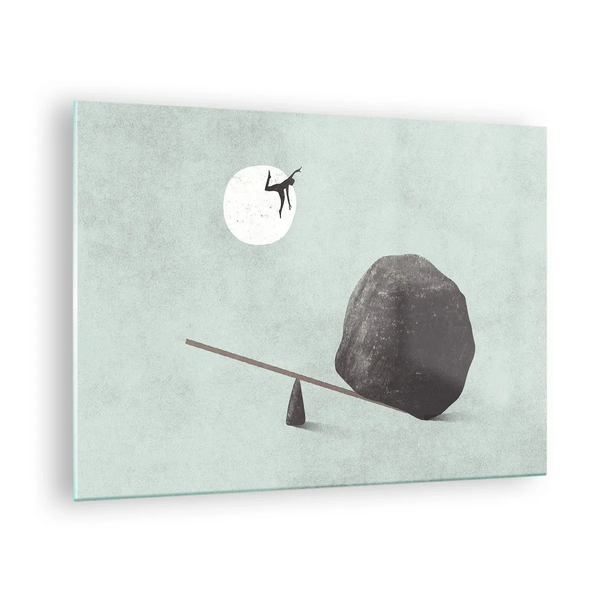 Glass picture - A minimalist scene with a man flying towards the moon. - 70x50cm - Dream Come True - Modern wall decoration for the living room and bedroom ARTTOR
