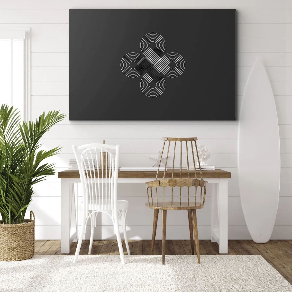Canvas picture - Celtic pattern in a minimalist style on a black background - 70x50cm - In Celtic Spirit - Modern wall decoration for the living room and bedroom ARTTOR