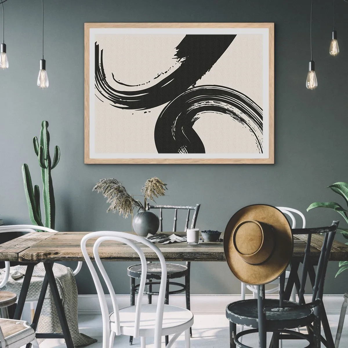 Poster in light oak frame - With Big Circural Strokes - 50x40 cm