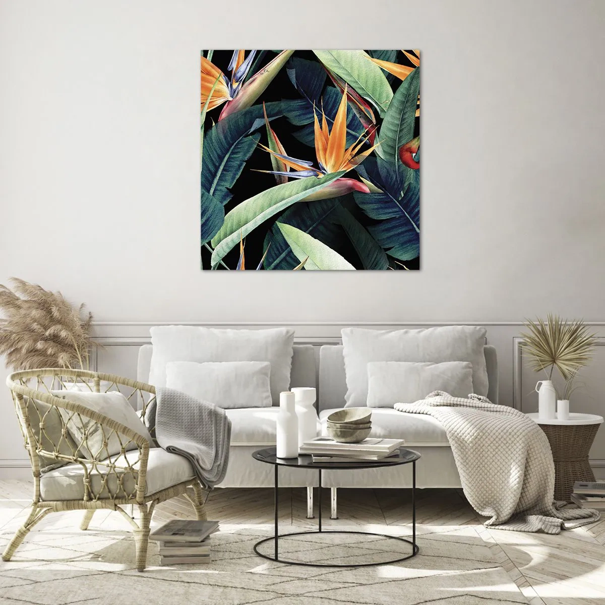 Glass picture - Flaming Flowers of the Tropics - 60x60 cm