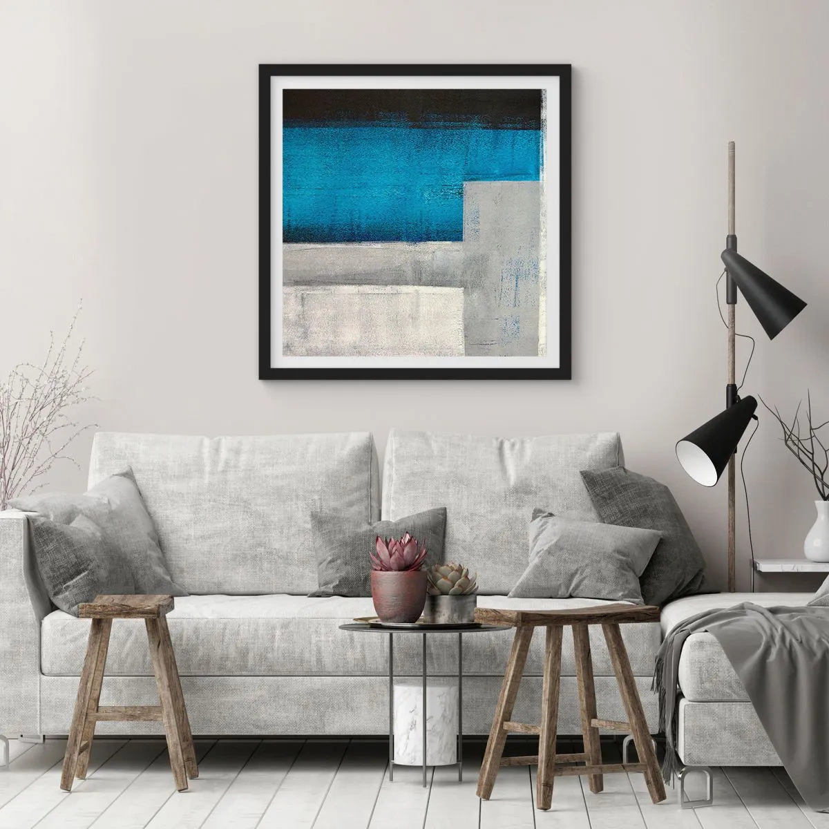 Poster in black frame - Poetic Composition of Blue and Grey - 60x60 cm