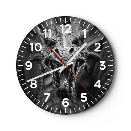 Wall clock - Clock on glass - Fairytale Dragon in Grey - 30x30 cm