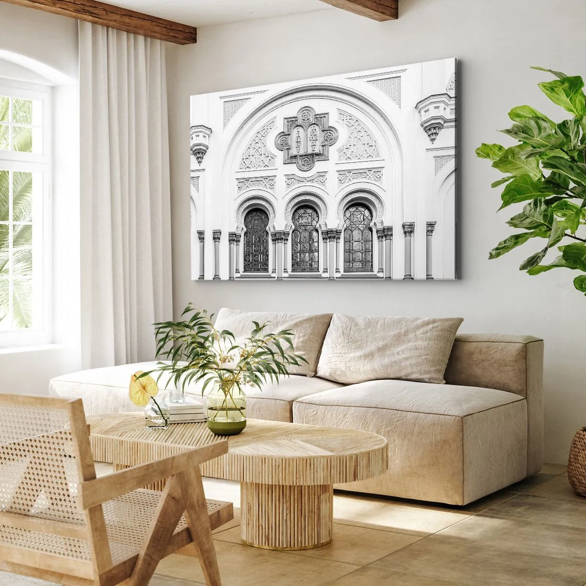 Canvas picture - Architectural details of the facade in a monochromatic style - 70x50cm - At the Crossroads of Cultures - Modern wall decoration for the living room and bedroom ARTTOR