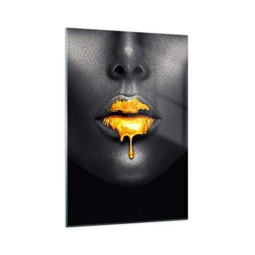 Glass picture - Golden Lips - 70x100 cm