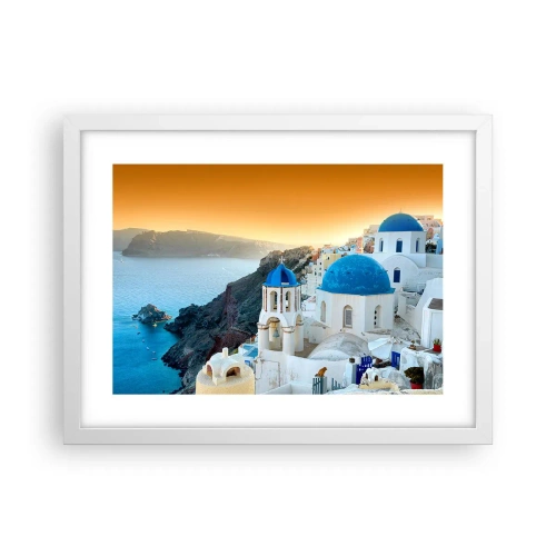 Poster in white frmae - Santorini - Snuggling up to the Rocks - 40x30 cm