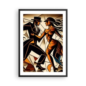 Poster in black frame - A dynamic couple dancing the tango in a cubist style. - 50x70cm - Dance of Passion  - Modern wall decoration for the living room and bedroom ARTTOR