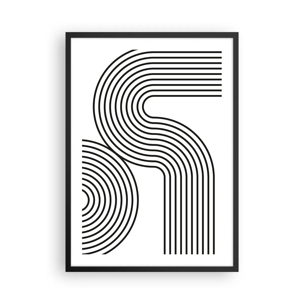 Poster in black frame - Modern graphics with abstract lines in black and white - 50x70cm - On the Curve - Modern wall decoration for the living room and bedroom ARTTOR