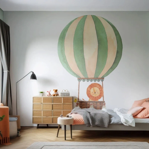 Photo Wallpaper Premium Sand - Leon's Adventures - Balloon, Lion, Children's - 250x175 cm