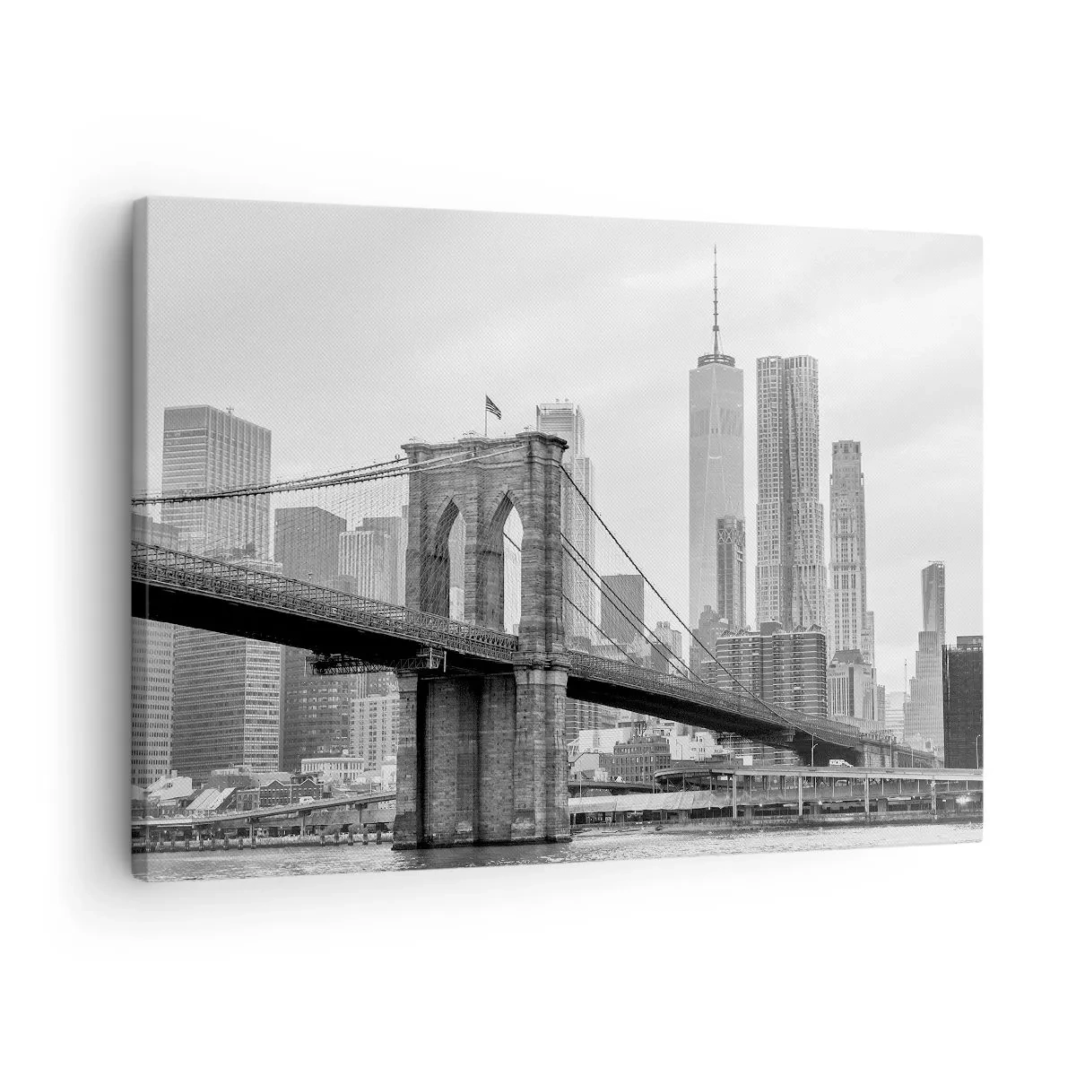 Canvas picture - Brooklyn Bridge with New York skyscrapers in the background - 70x50cm - New York Style - Modern wall decoration for the living room and bedroom ARTTOR
