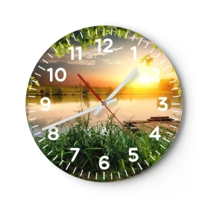 Wall clock - Clock on glass - Landscape in a Green Frame - 30x30 cm
