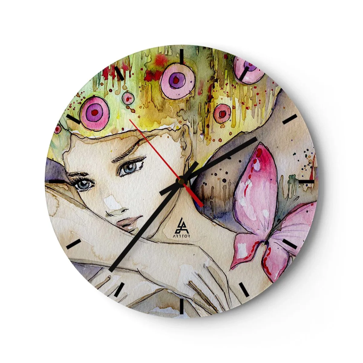 Wall clock - Clock on glass - Butterfly Princess - 40x40 cm