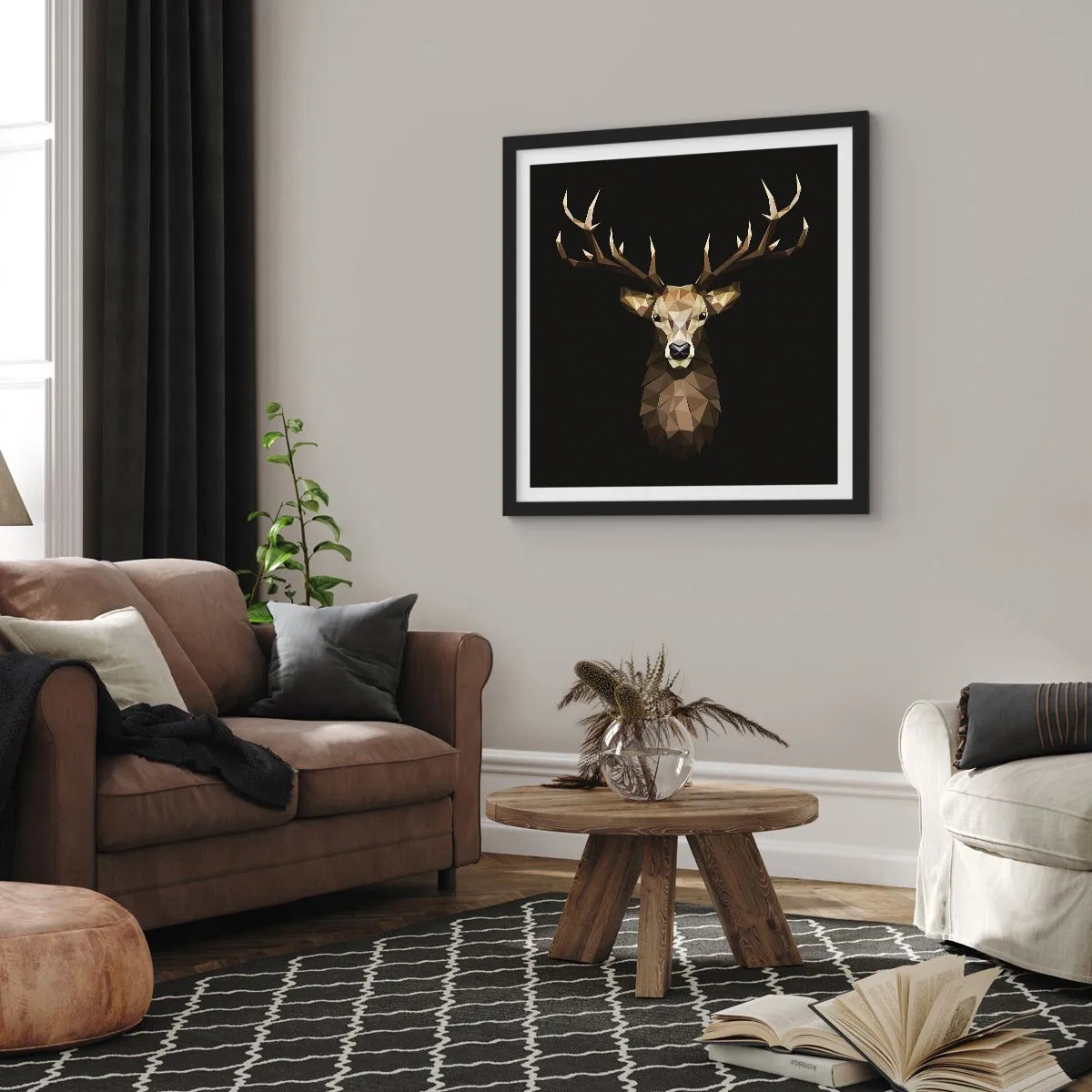 Poster in black frame - Cubist Deer - 50x50 cm
