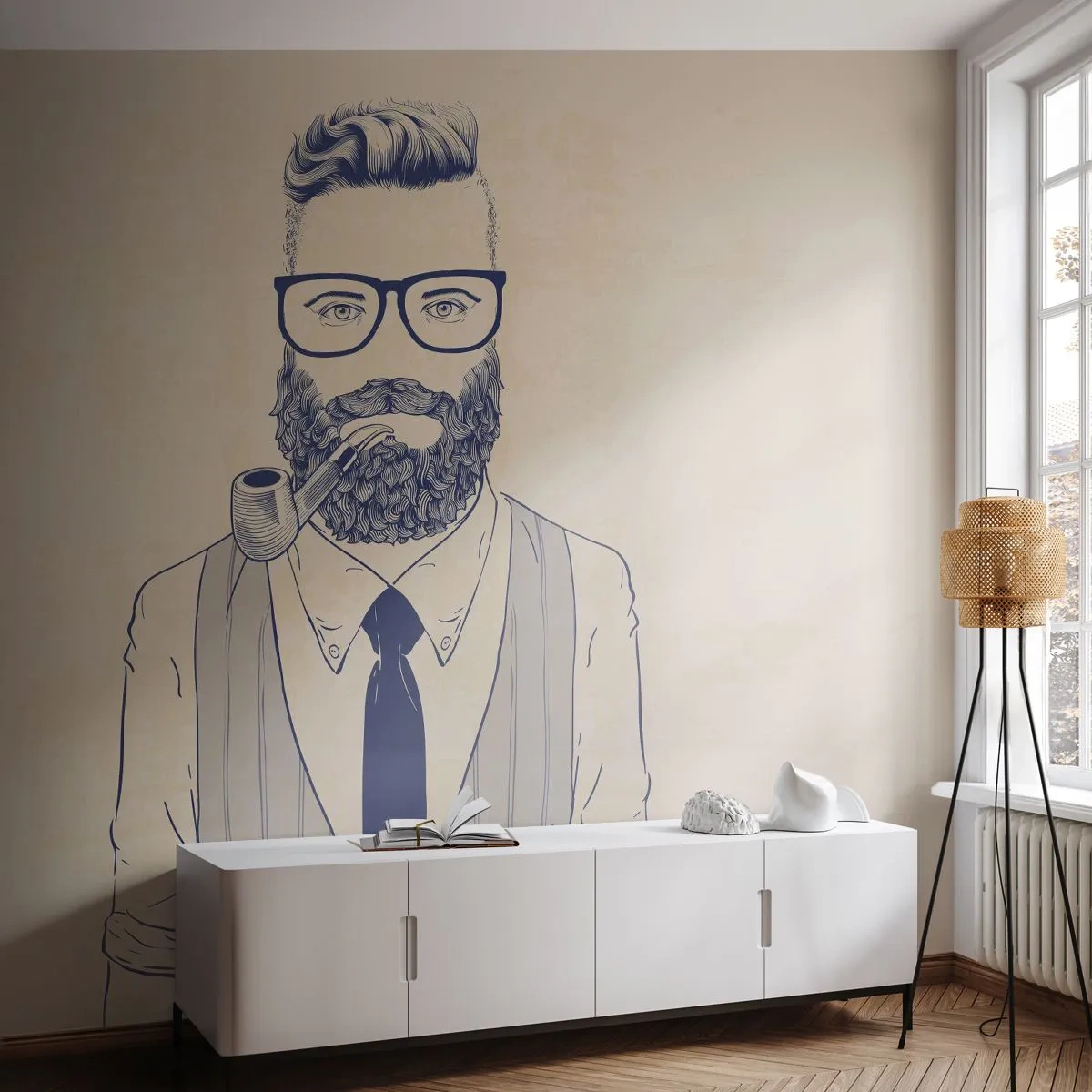 Photo Wallpaper Premium Sand - Cheerful, Manly and Fashionable - Man, Abstraction, Pipe - 200x140 cm