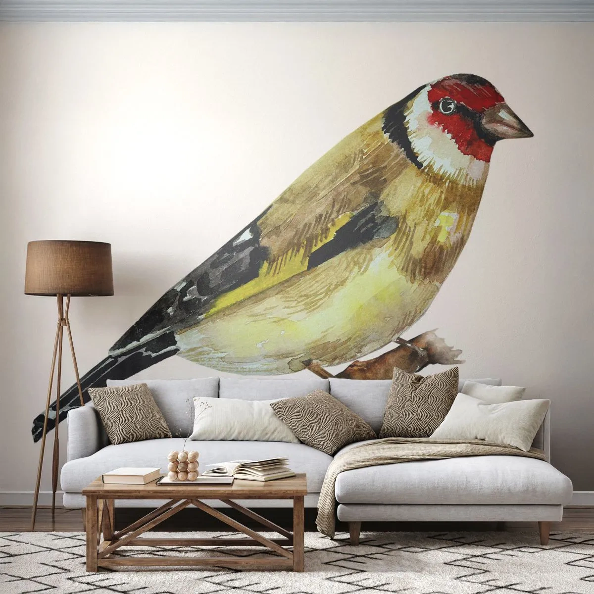 Photo Wallpaper Premium Sand - Bird Portrait  - Goldfinch, Bird, Piece - 500x350 cm