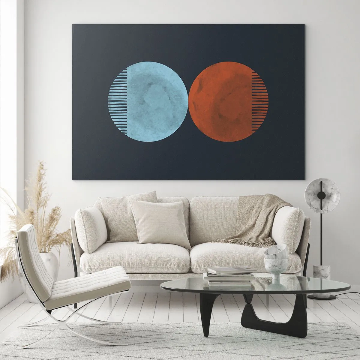 Glass picture - Abstract circles in blue and orange - 70x50cm - Only Geometry? - Modern wall decoration for the living room and bedroom ARTTOR