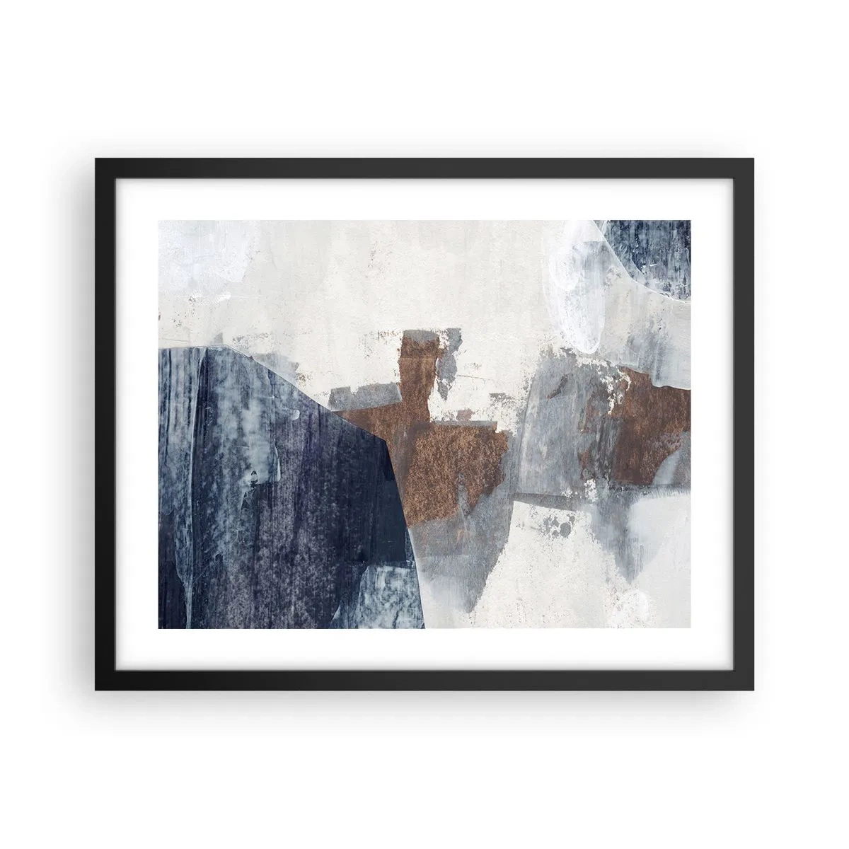 Poster in black frame - Blue and Brown Shapes - 50x40 cm
