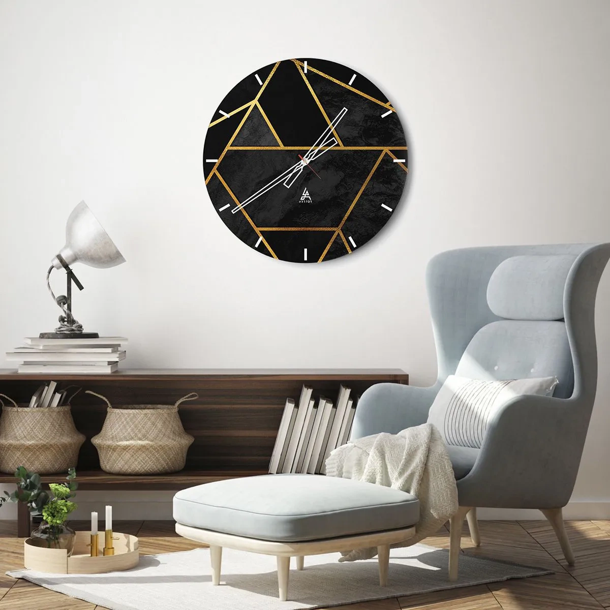 Wall clock - Clock on glass - Darkness and Brighness - 40x40 cm